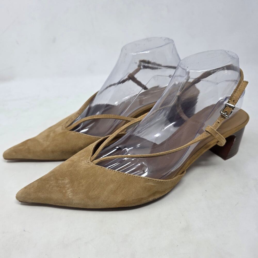 Zara Beige Faux Suede Slingback Kitten Heel Pointed Pumps Womens 11